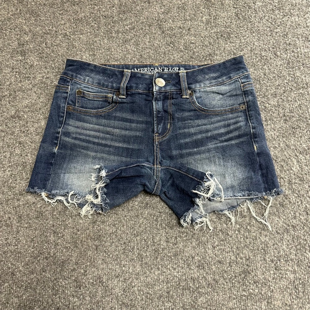 American Eagle Denim Shorts Womens Size 2 Dark Wash Viscose Blend Cutoff Stretch